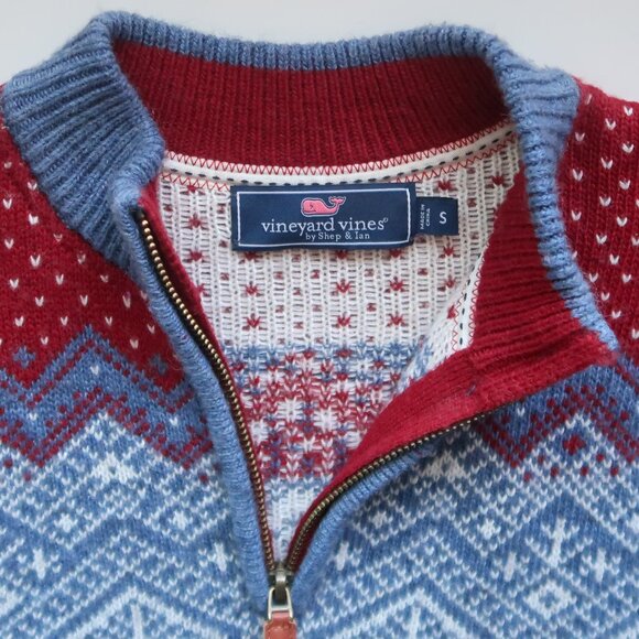 Vineyard Vines Fair Isle 1/4 Zip Sweater Blue Red Merino Wool Alpaca Long Sleeve - Picture 10 of 16